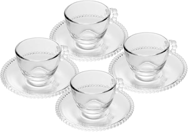 WOLFF Pearl Conjunto 4 Xícaras Café de Cristal com Pires 80ml